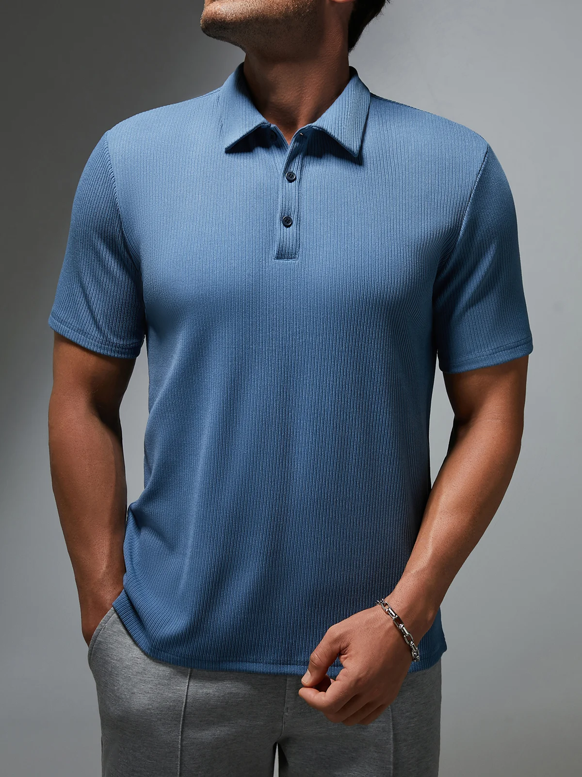 Plain Button Short Sleeve Polo Shirt