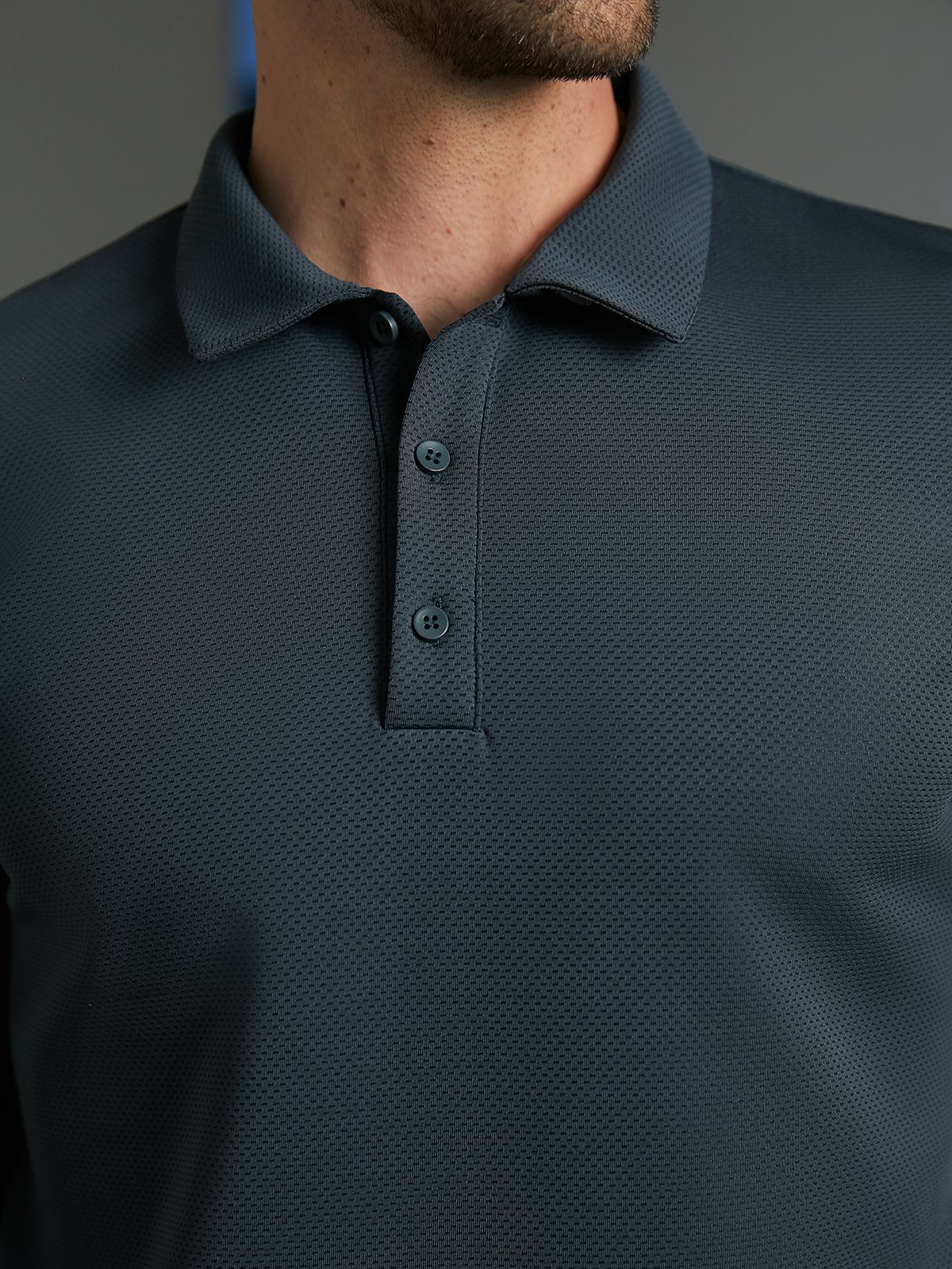 Plain Button Long Sleeve Polo Shirt