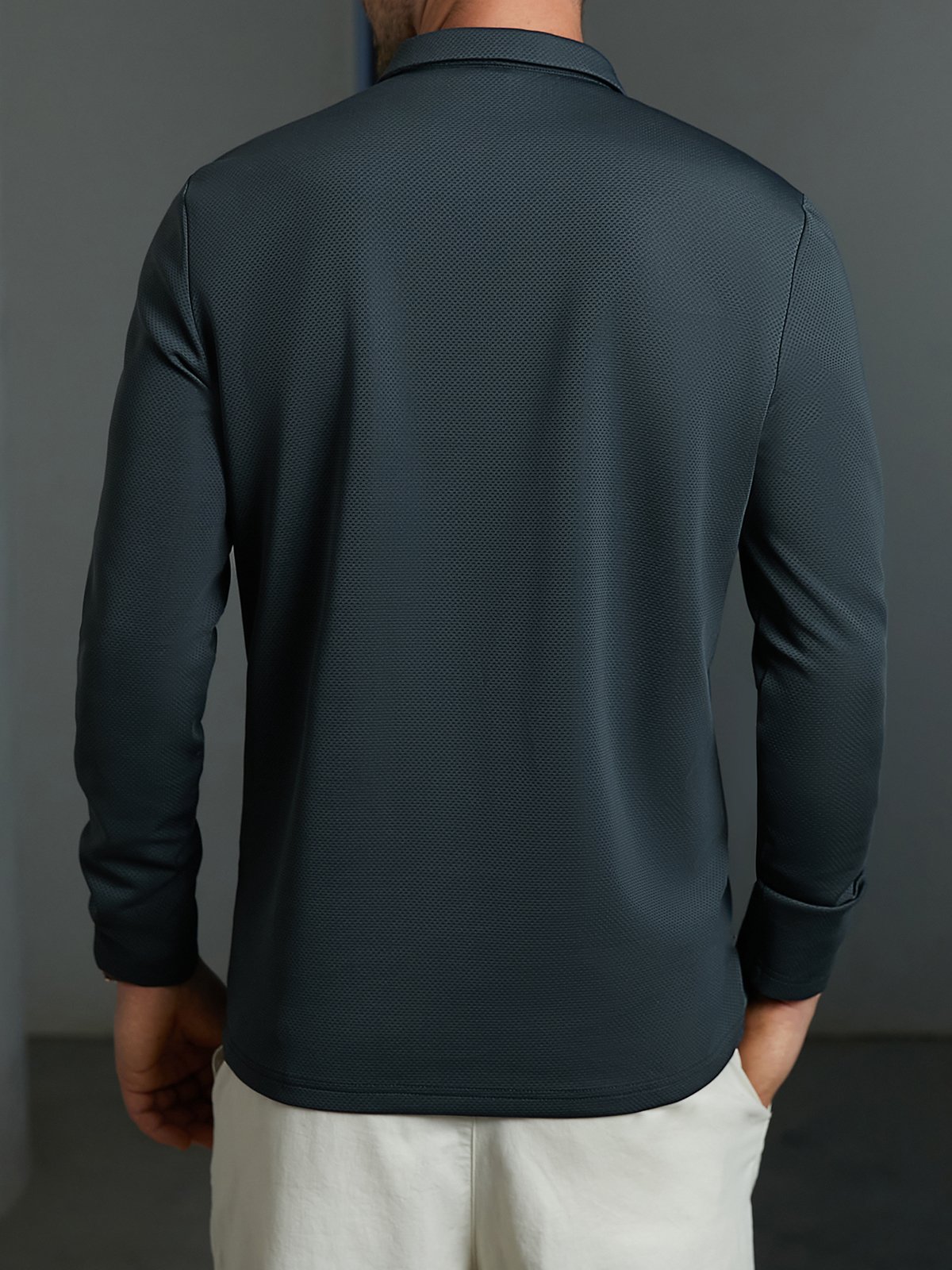 Plain Button Long Sleeve Polo Shirt