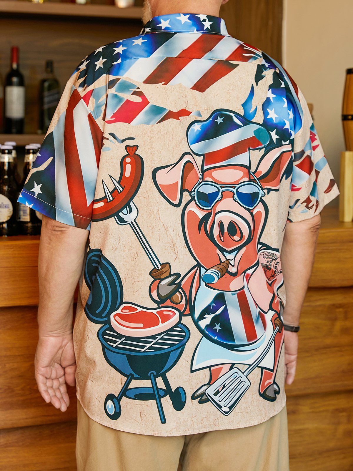 Hardaddy Big Size BBQ Pig Cooker Chest Pocket Short Sleeve Casual Shirt