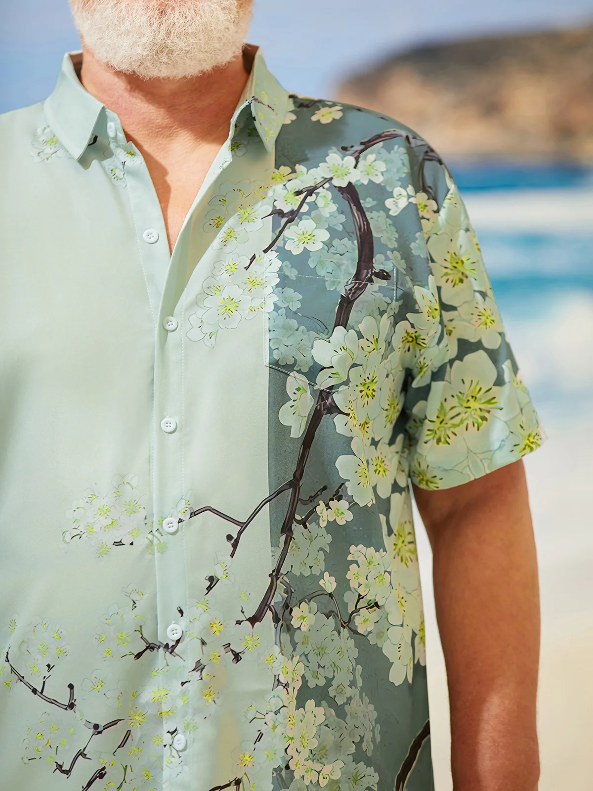 Hardaddy Big Size Floral Sakura Chest Pocket Short Sleeve Hawaiian Shirt