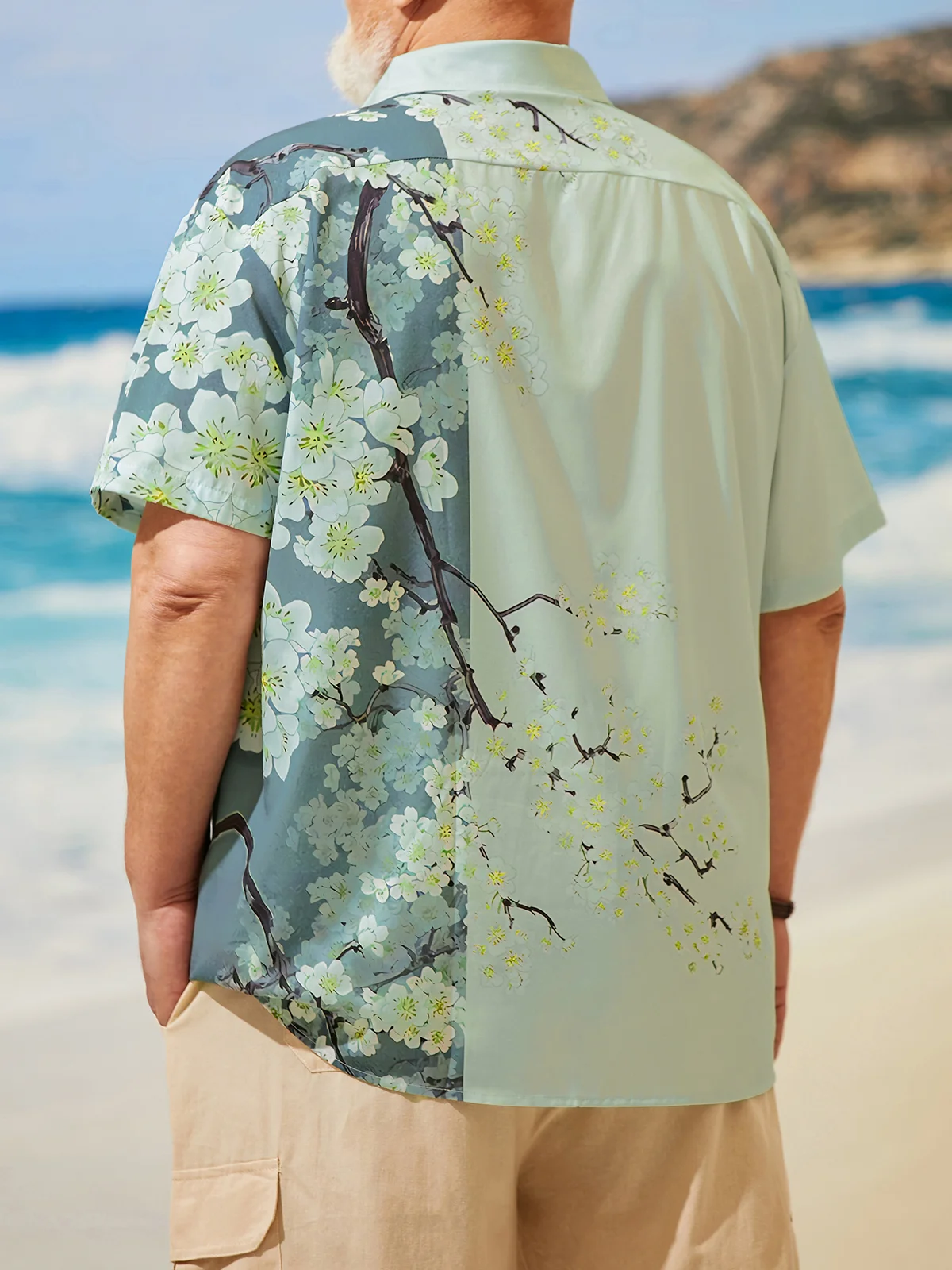 Hardaddy Big Size Floral Sakura Chest Pocket Short Sleeve Hawaiian Shirt