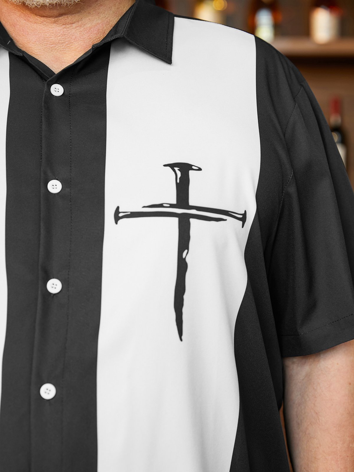Hardaddy Big Size Crucifix Chest Pocket Short Sleeve Bowling Shirt
