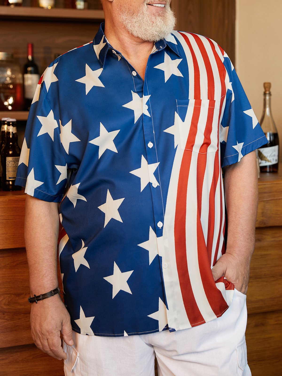 Hardaddy Big Size American Flag Short Sleeve Casual Shirt