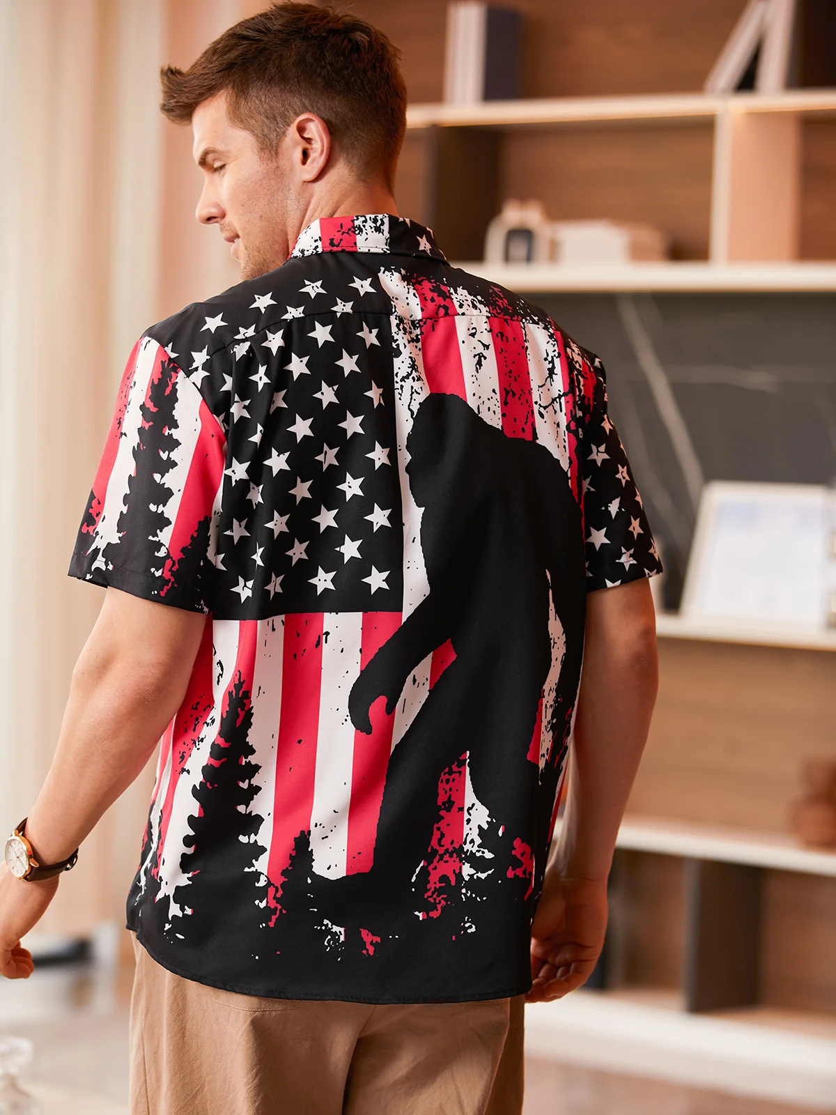 Flag Chest Pocket Short Sleeves Casual Shirt