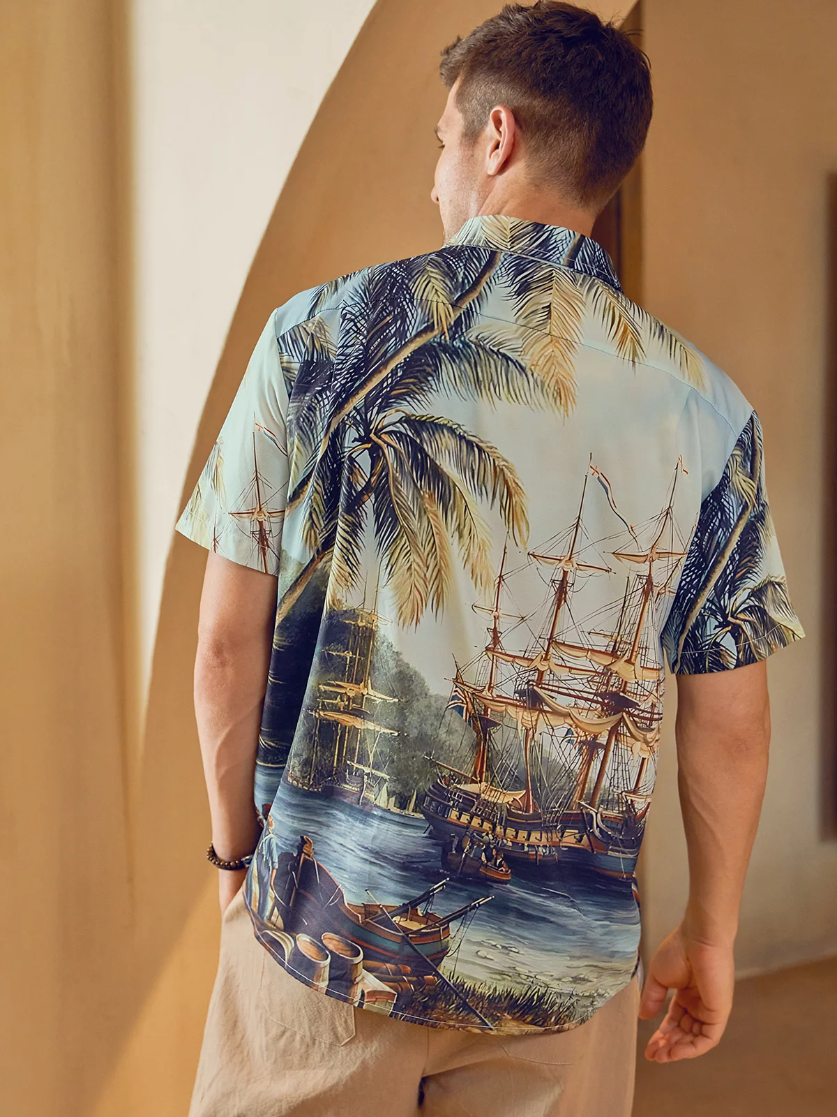 Coconut Tree Chest Pocket Short Sleeve Hawaiian Shirt