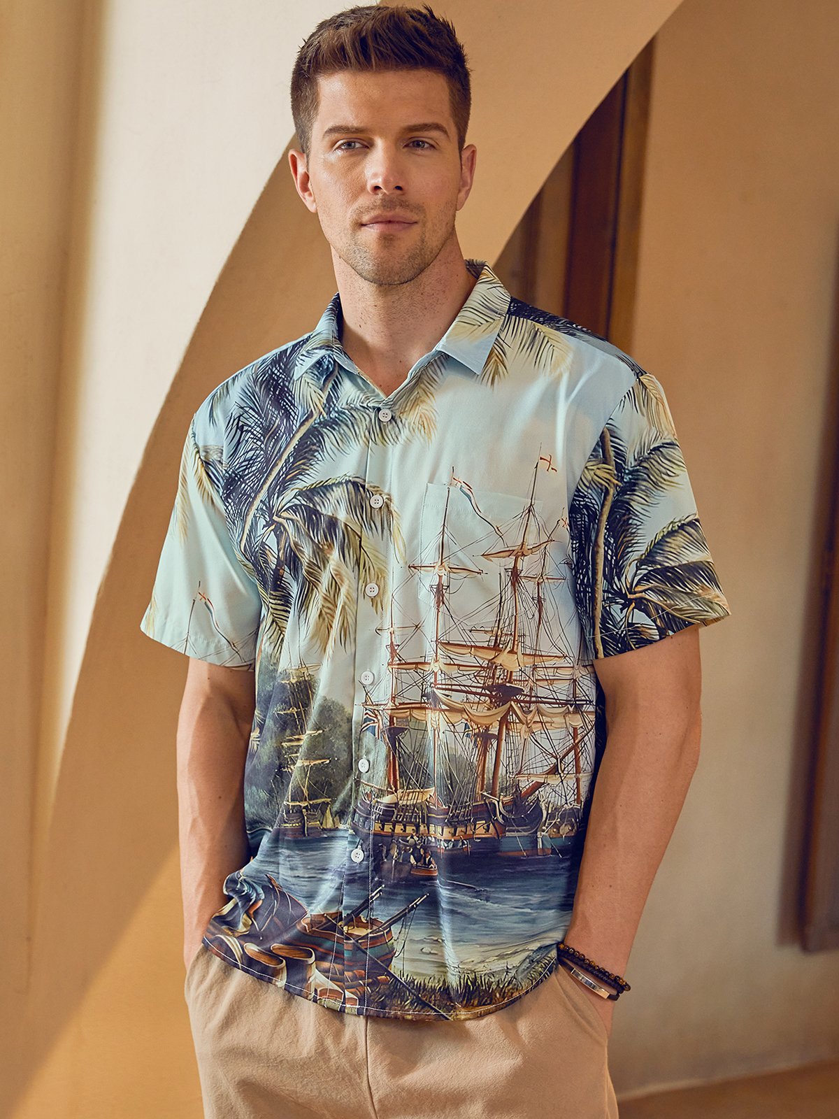 Coconut Tree Chest Pocket Short Sleeve Hawaiian Shirt | hardaddy
