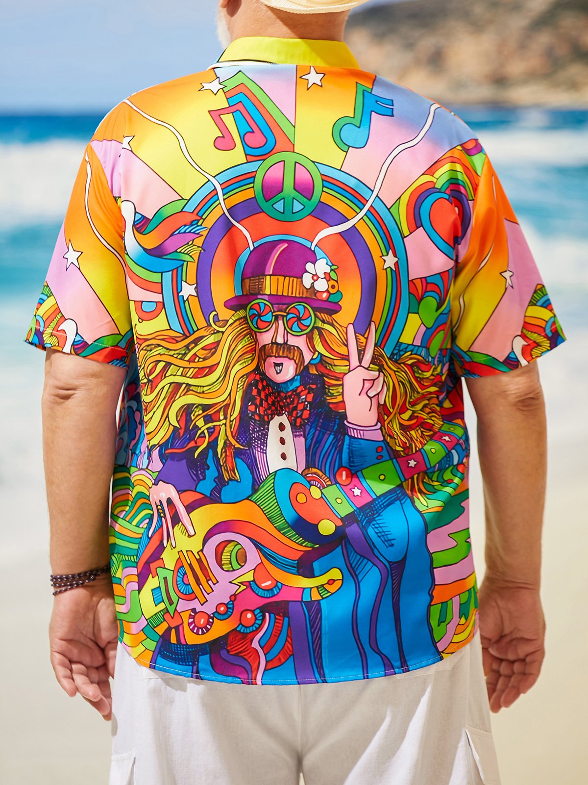 Hardaddy Big Size Hippie Music Chest Pocket Short Sleeve Hawaiian Shirt