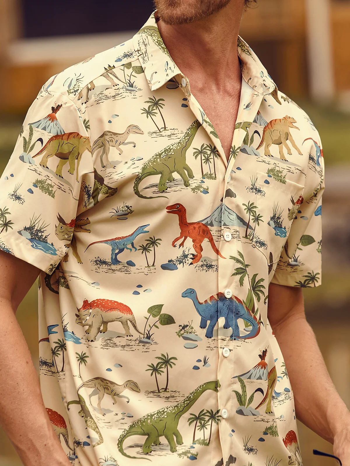 Hardaddy Dinosaur Chest Pocket Short Sleeve Hawaiian Shirt