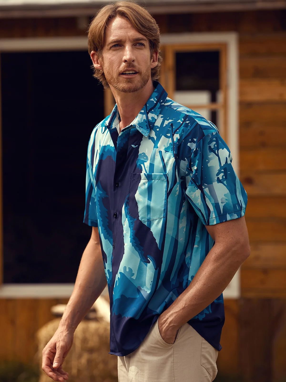  Chest Pocket Short Sleeve Casual Shirt