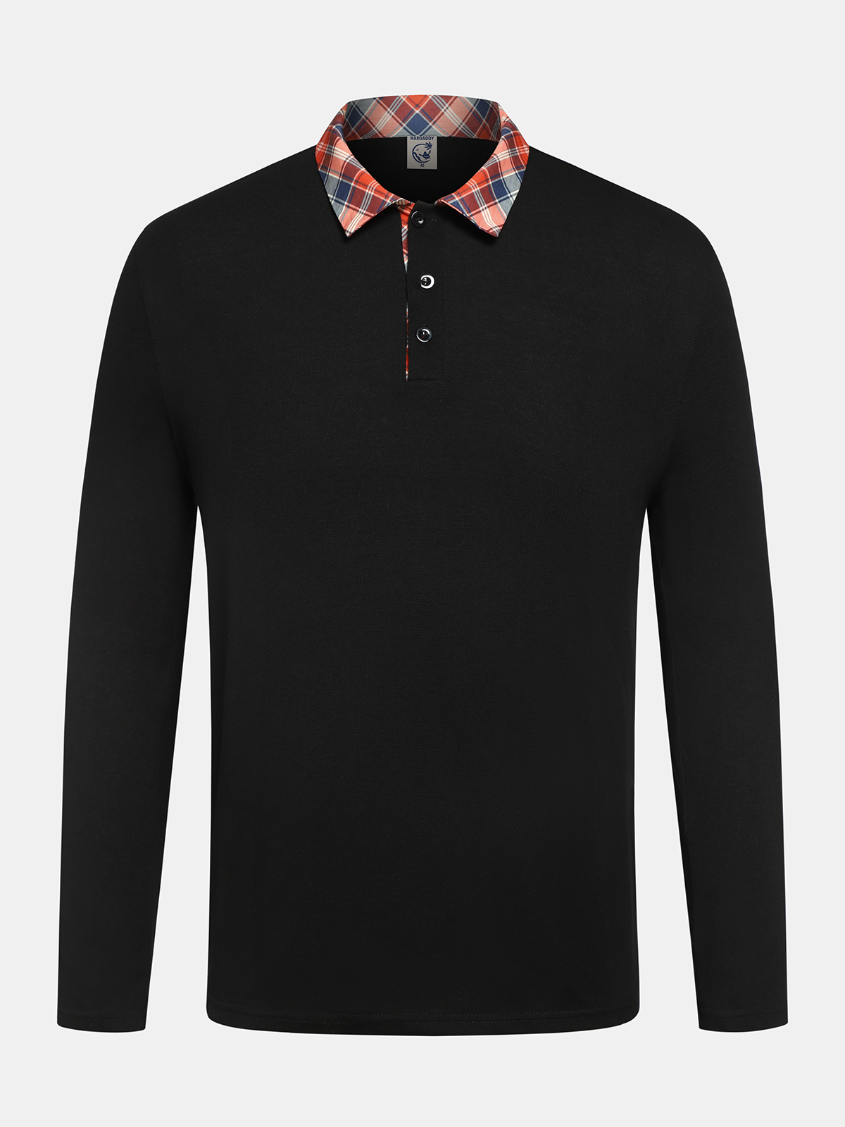 Contrast Plaid Button Long Sleeve Polo Shirt