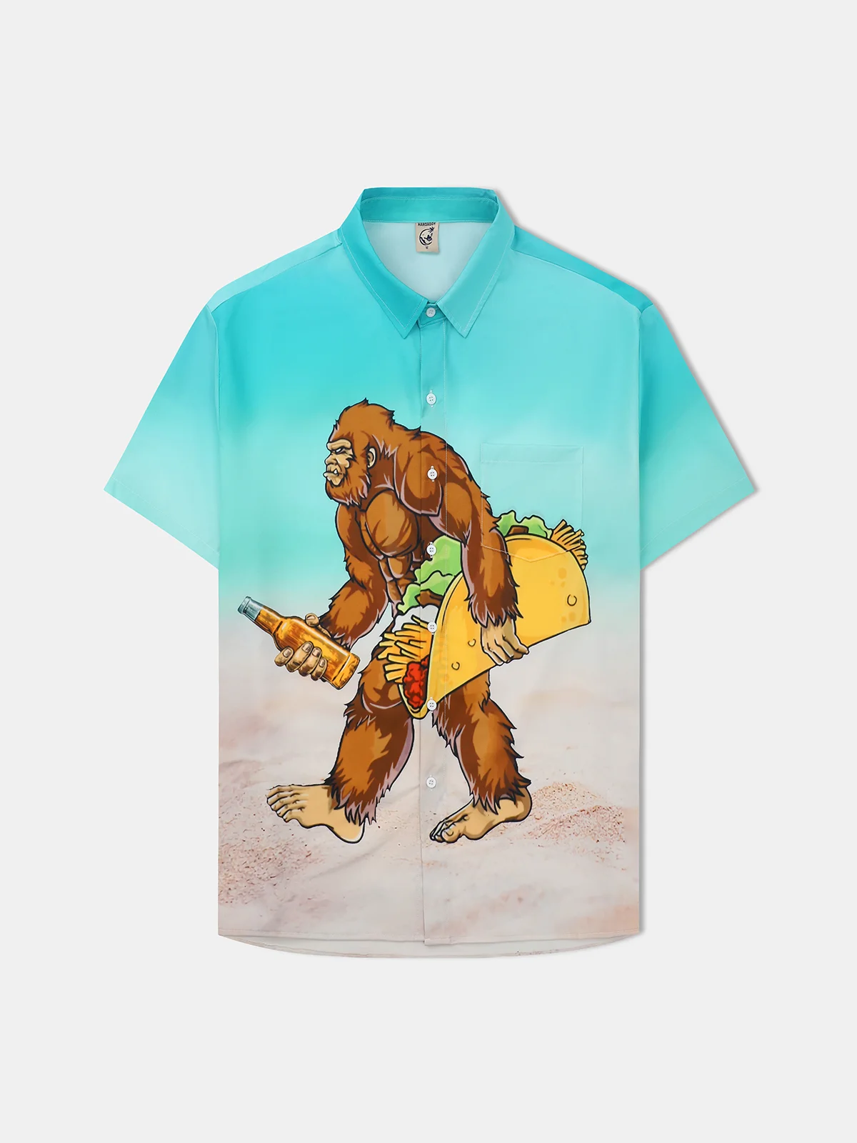 Hardaddy Gorilla Carrying Taco And Beer Chest Pocket Short Sleeve Casual Shirt