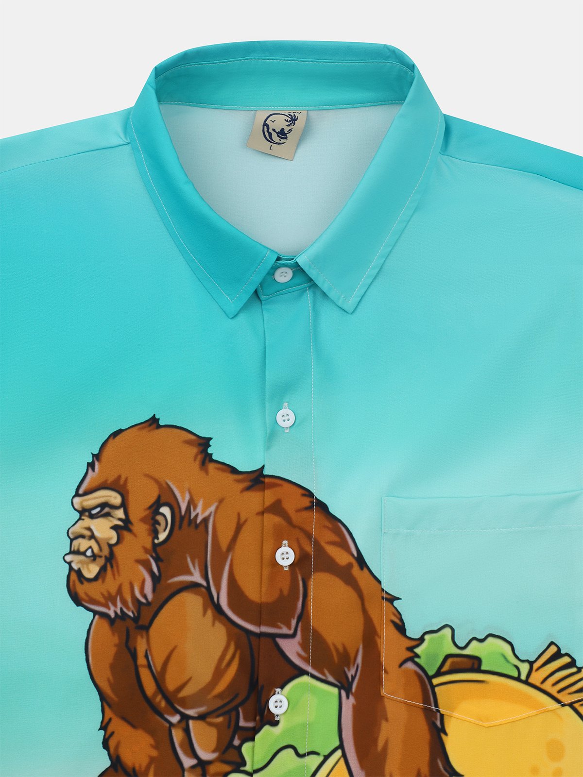 Hardaddy Gorilla Carrying Taco And Beer Chest Pocket Short Sleeve Casual Shirt