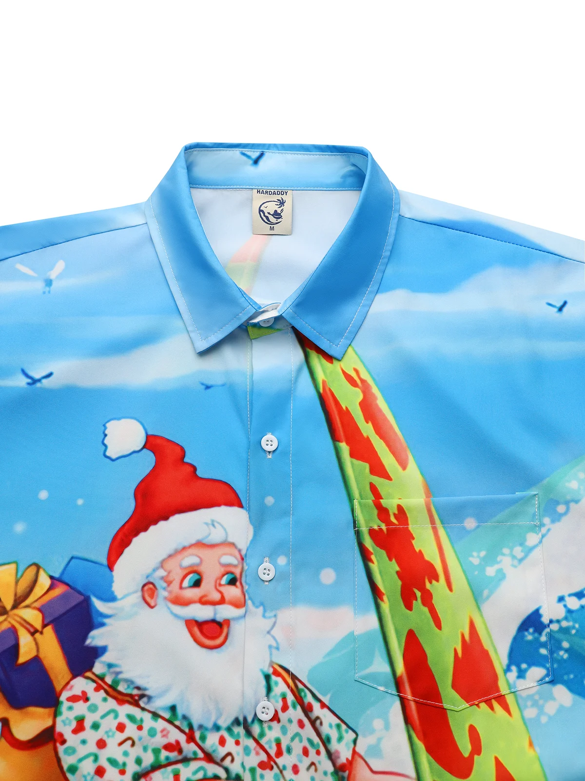 Santa Claus Surf Chest Pocket Short Sleeve Hawaiian Shirt