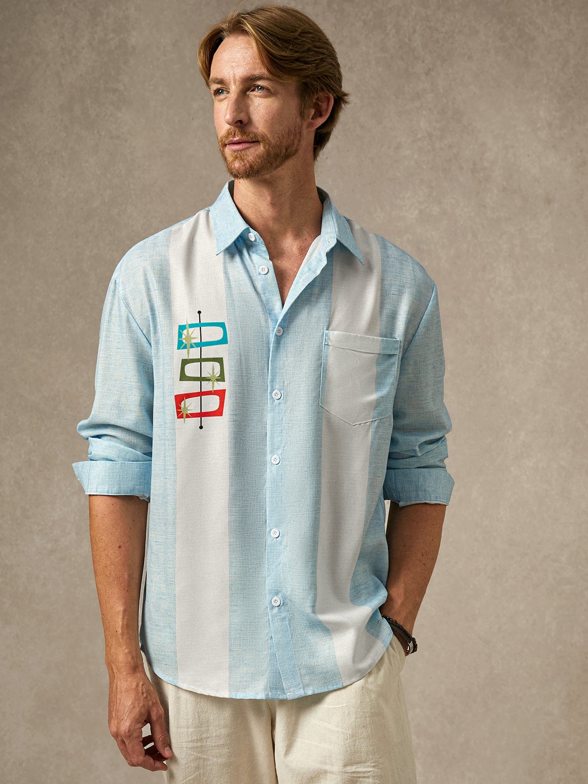 Hardaddy Mid-century Geometry Chest Pocket Long Sleeve Bowling Shirt