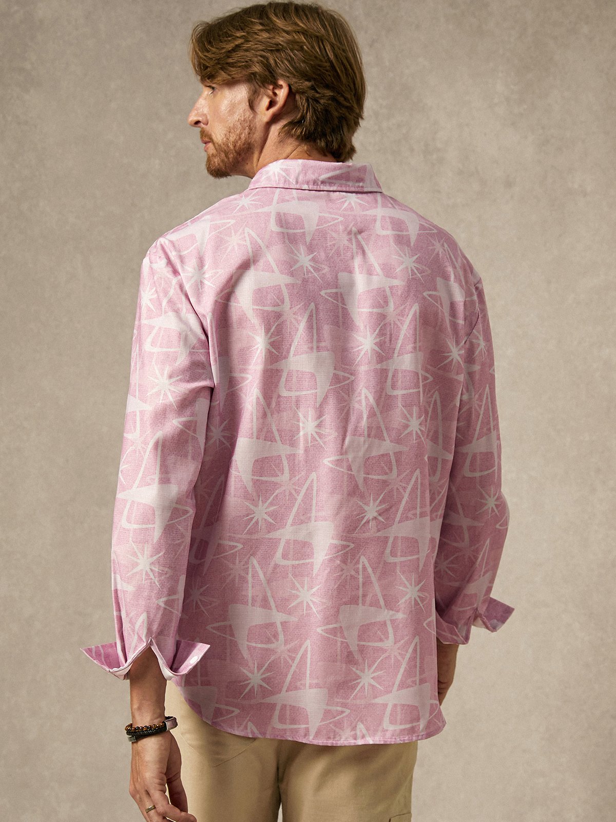Hardaddy Mid-century Geometry Chest Pocket Long Sleeve Casual Shirt