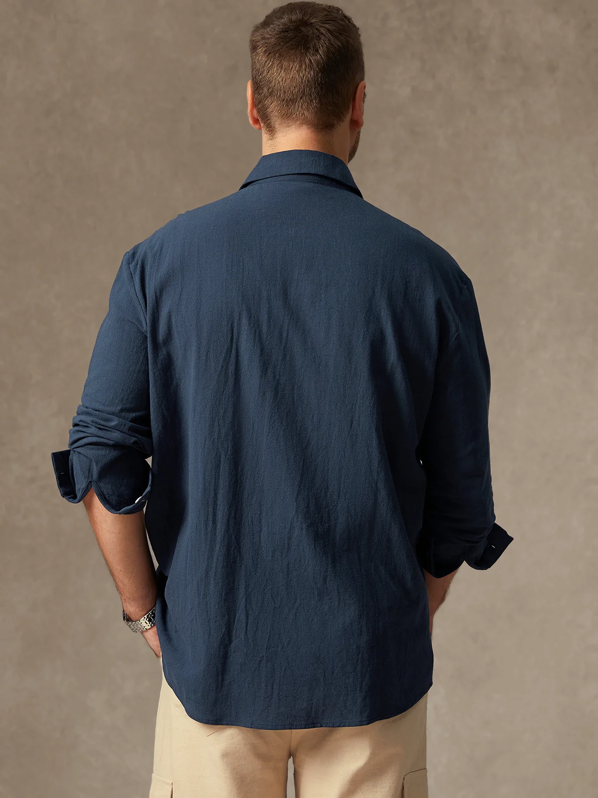 Hardaddy Herringbone Embroidered Long Sleeve Casual Shirt