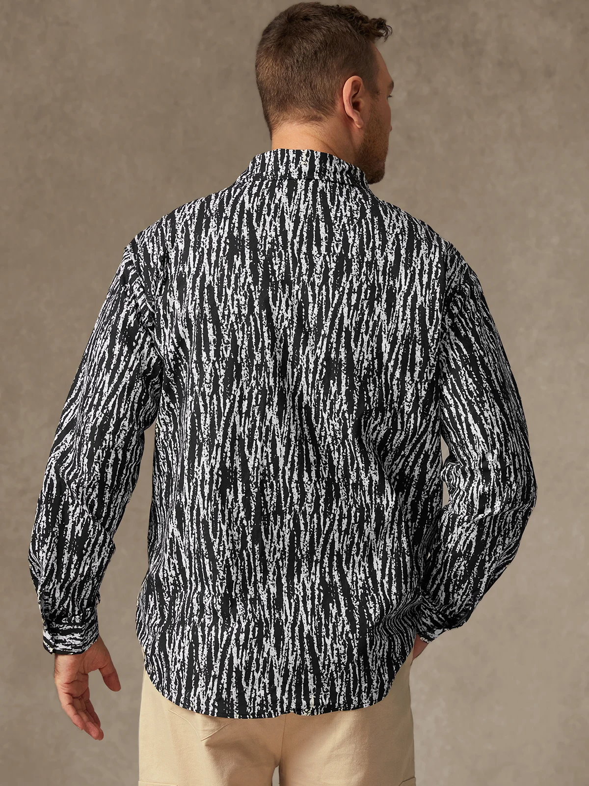 Hardaddy Abstract Striped Print Chest Pocket Long Sleeve Casual Shirt