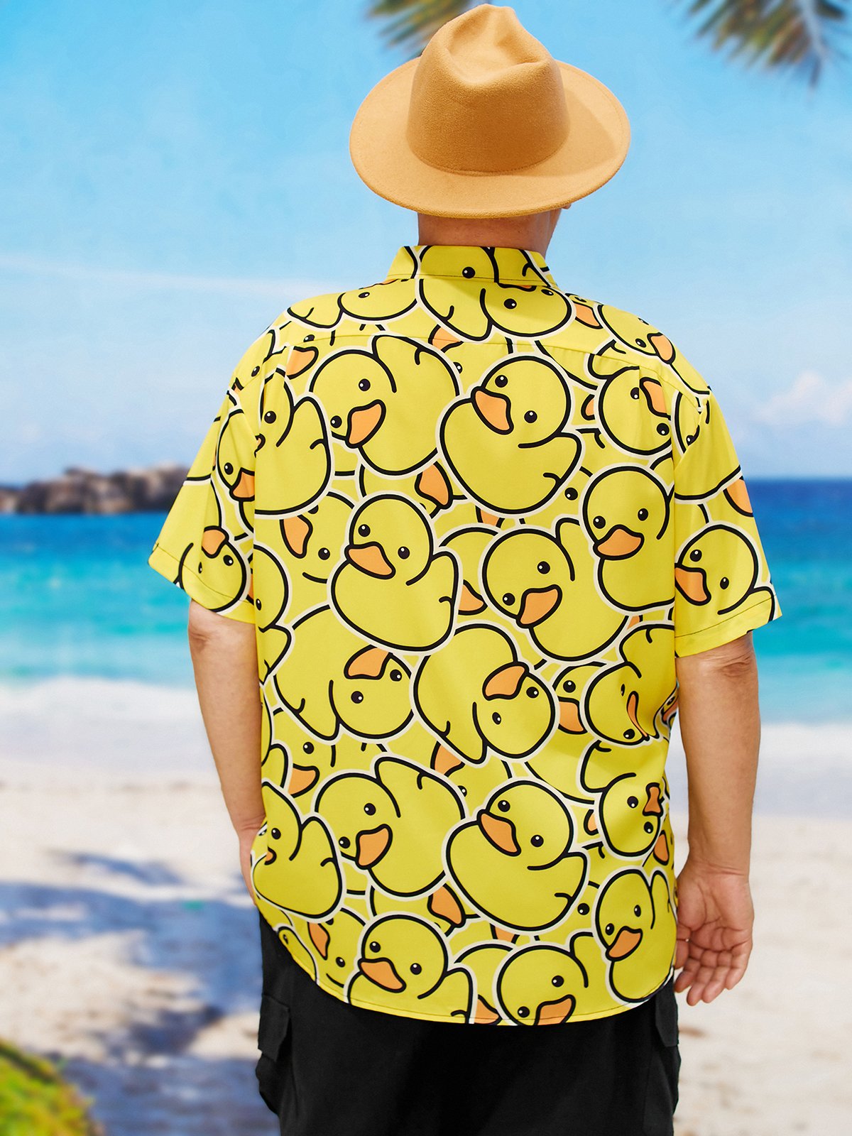 Hardaddy Big Size Yellow Duck Chest Pocket Short Sleeve Casual Shirt