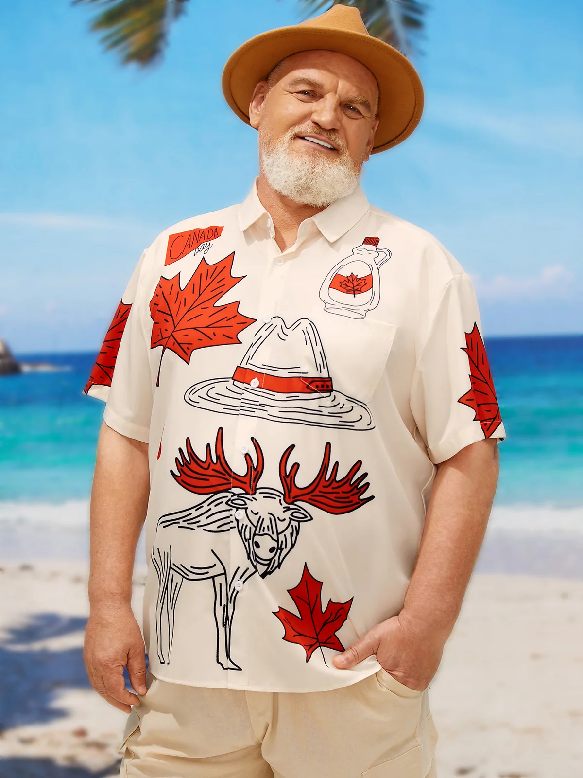 Hardaddy Big Size Canada Day Chest Pocket Short Sleeve Shirt