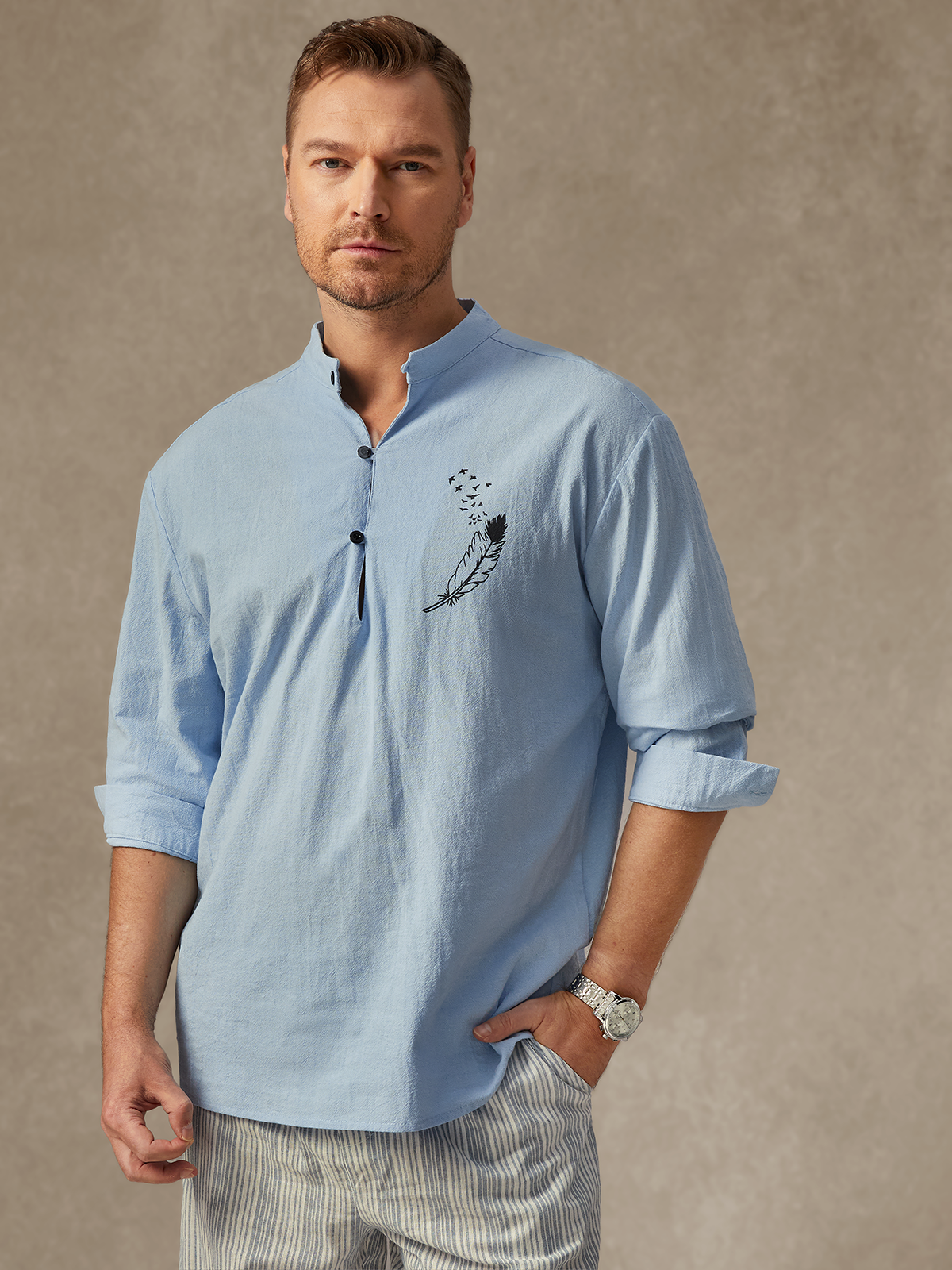 Hardaddy Cotton Feather Long Sleeve Casual Shirt