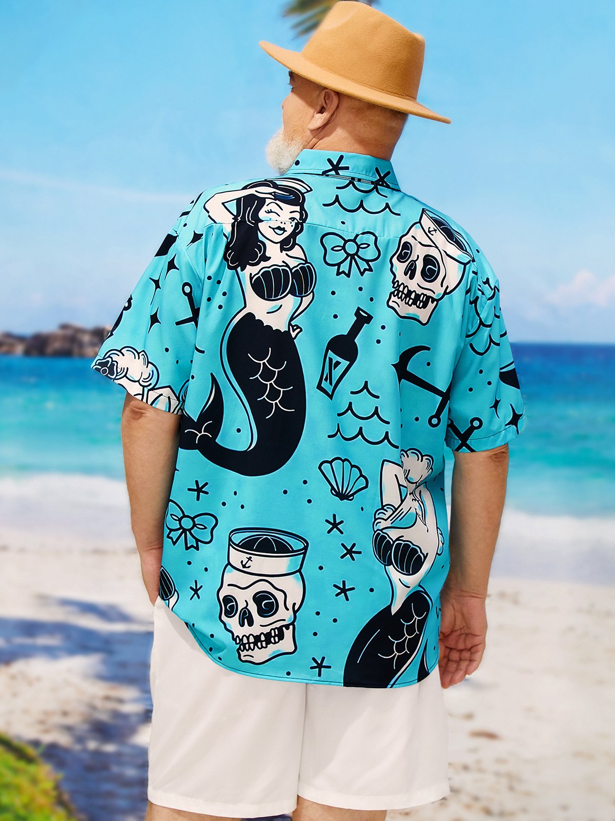 Hardaddy Big Size Mermaid Chest Pocket Short Sleeve Hawaiian Shirt