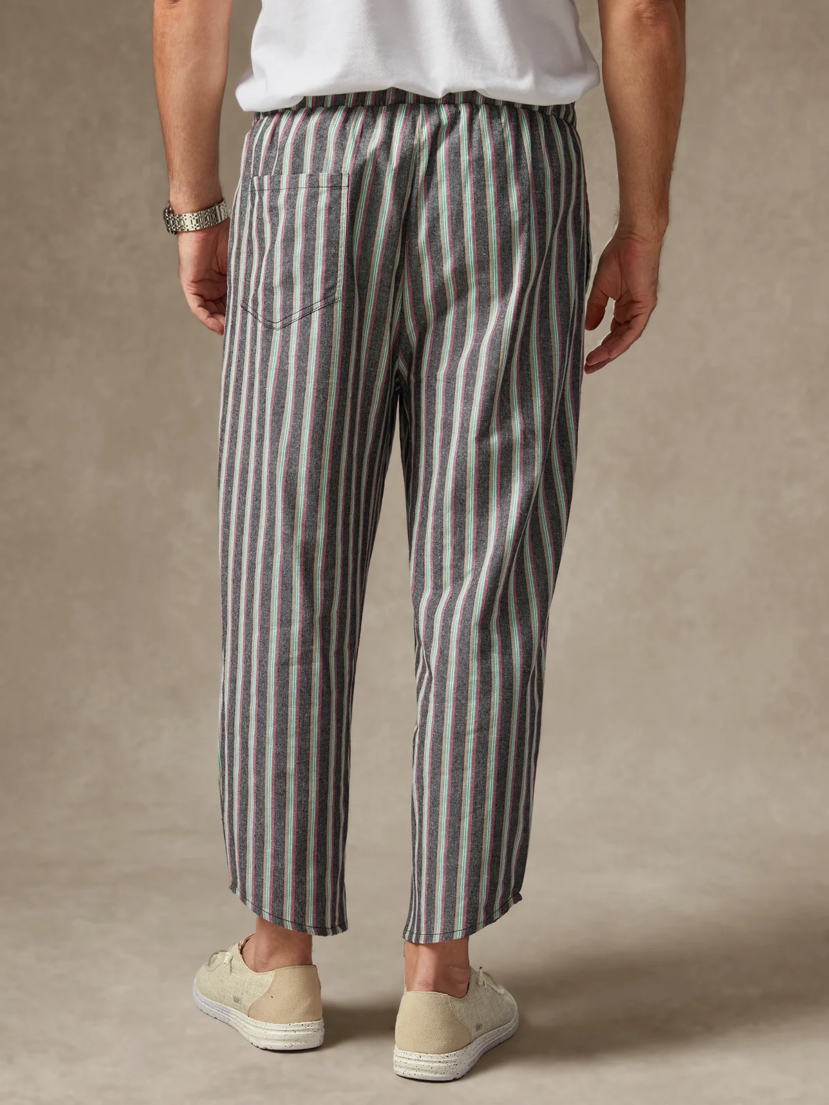 Hardaddy Cotton Striped Casual Cropped Pants