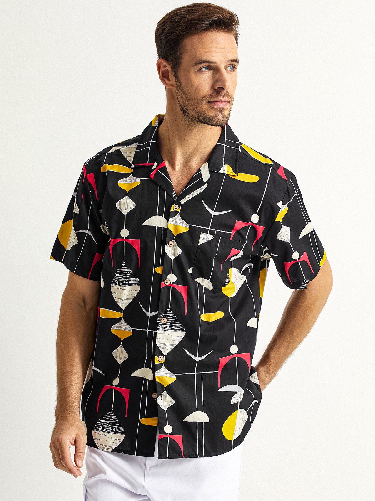 Hardaddy® Cotton Mid-Century Geo Pattern Aloha Shirt