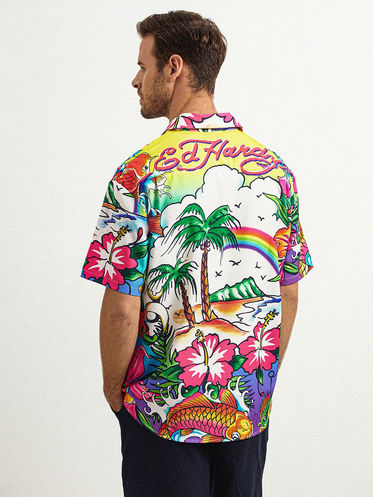 Coconut Tree Floral Chest Pocket Short Sleeve Hawaiian Shirt