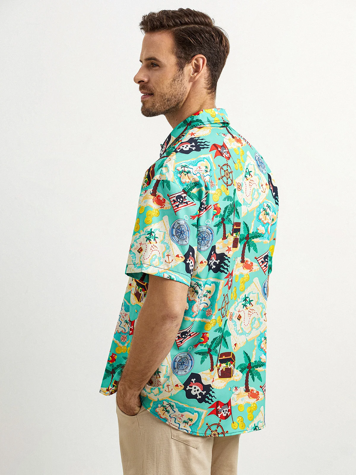 Nautical Map Chest Pocket Short Sleeve Hawaii Shirt