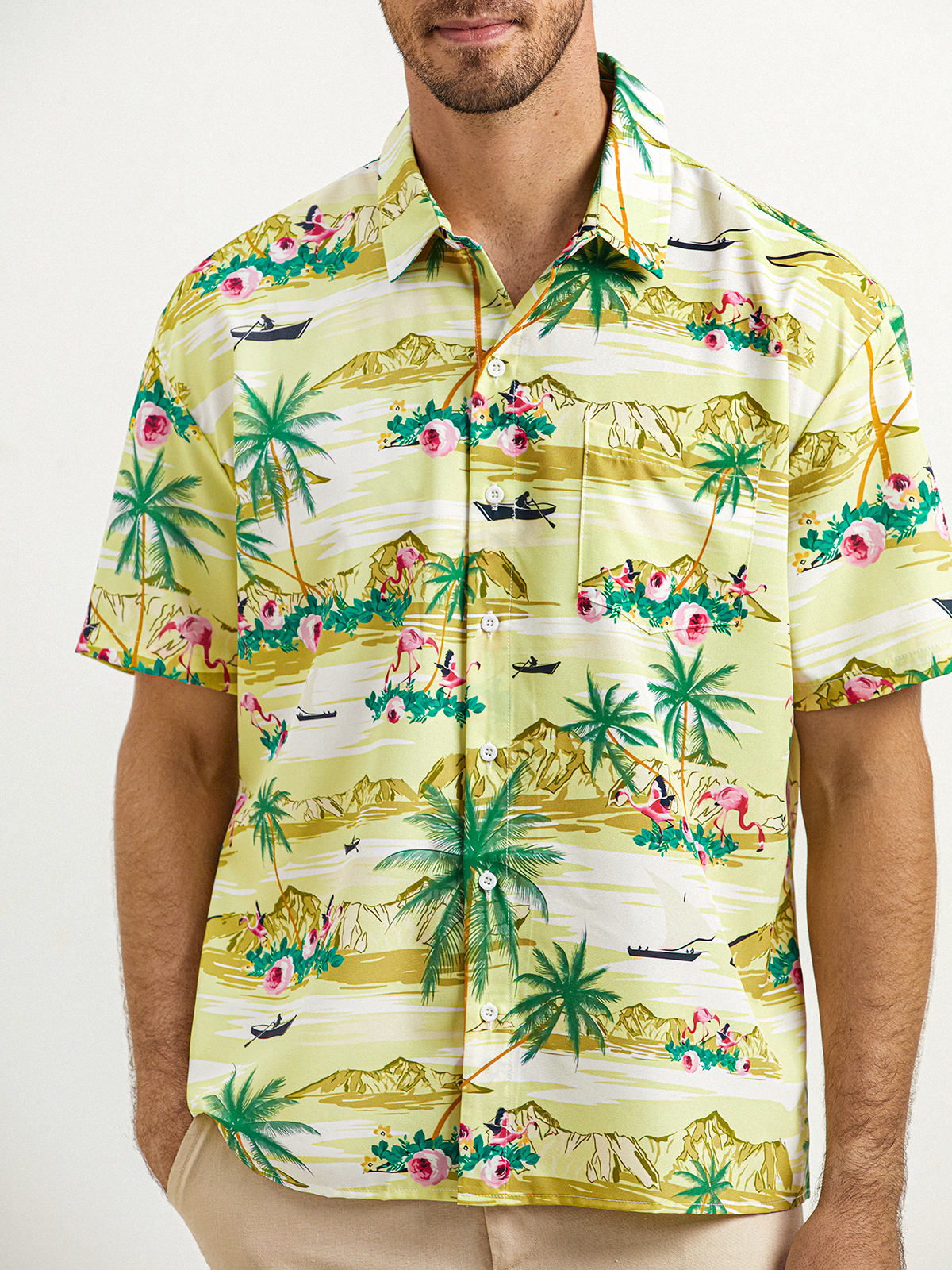 Coconut Tree Chest Pocket Short Sleeve Hawaiian Shirt