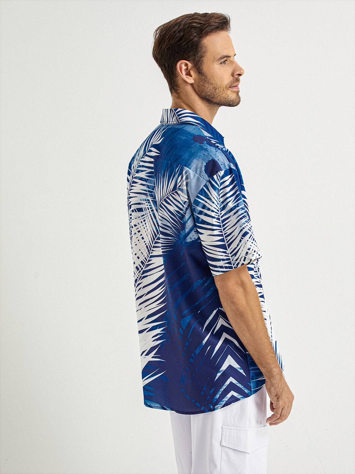 Palm Leaf Chest Pocket Short Sleeve Hawaiian Shirt