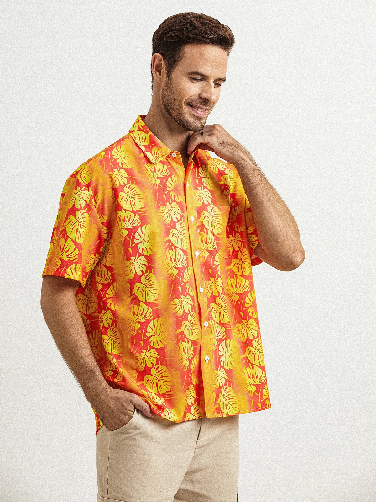 Tropical Chest Pocket Short Sleeve Hawaiian Shirt