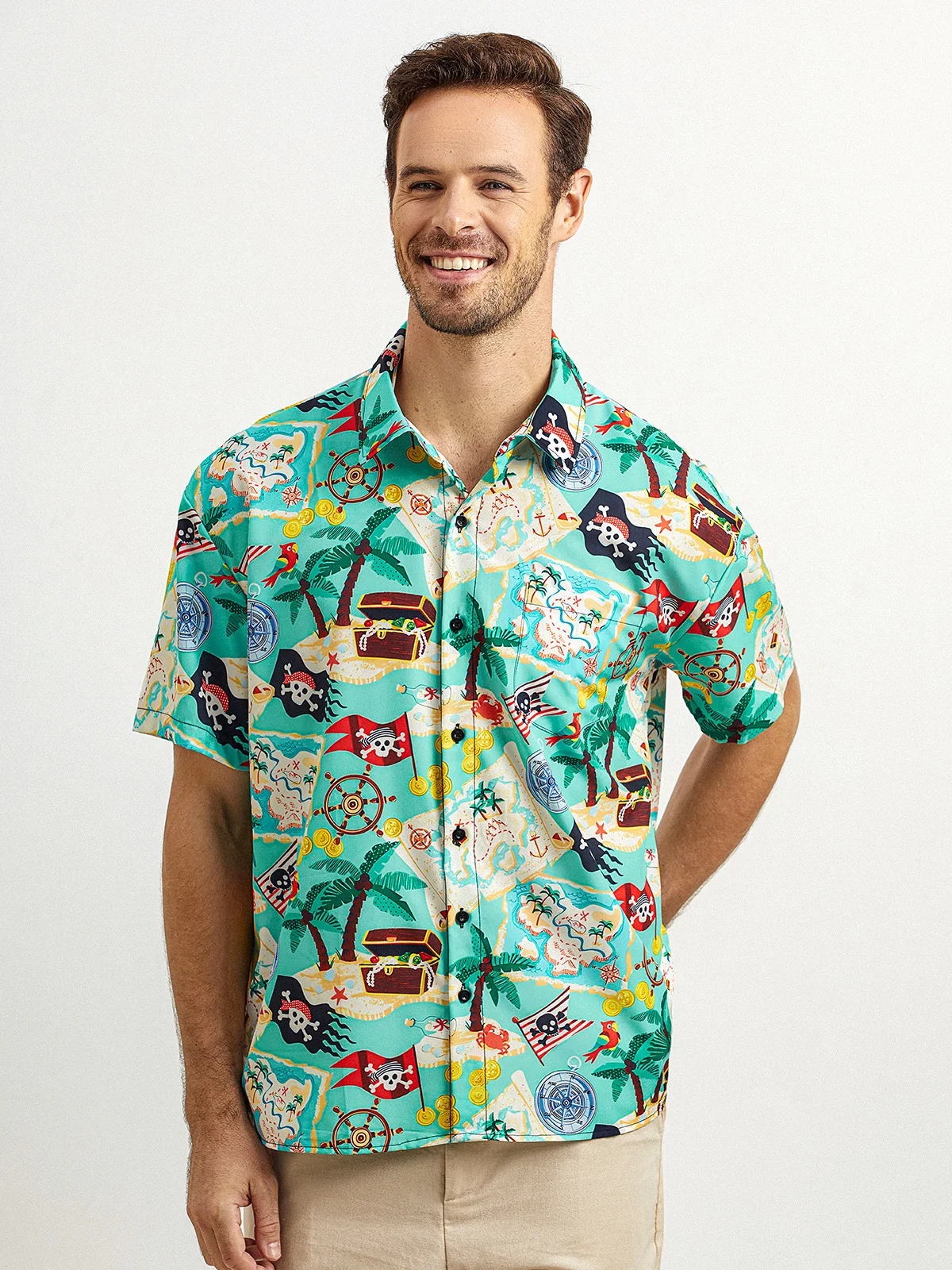 Nautical Map Chest Pocket Short Sleeve Hawaii Shirt