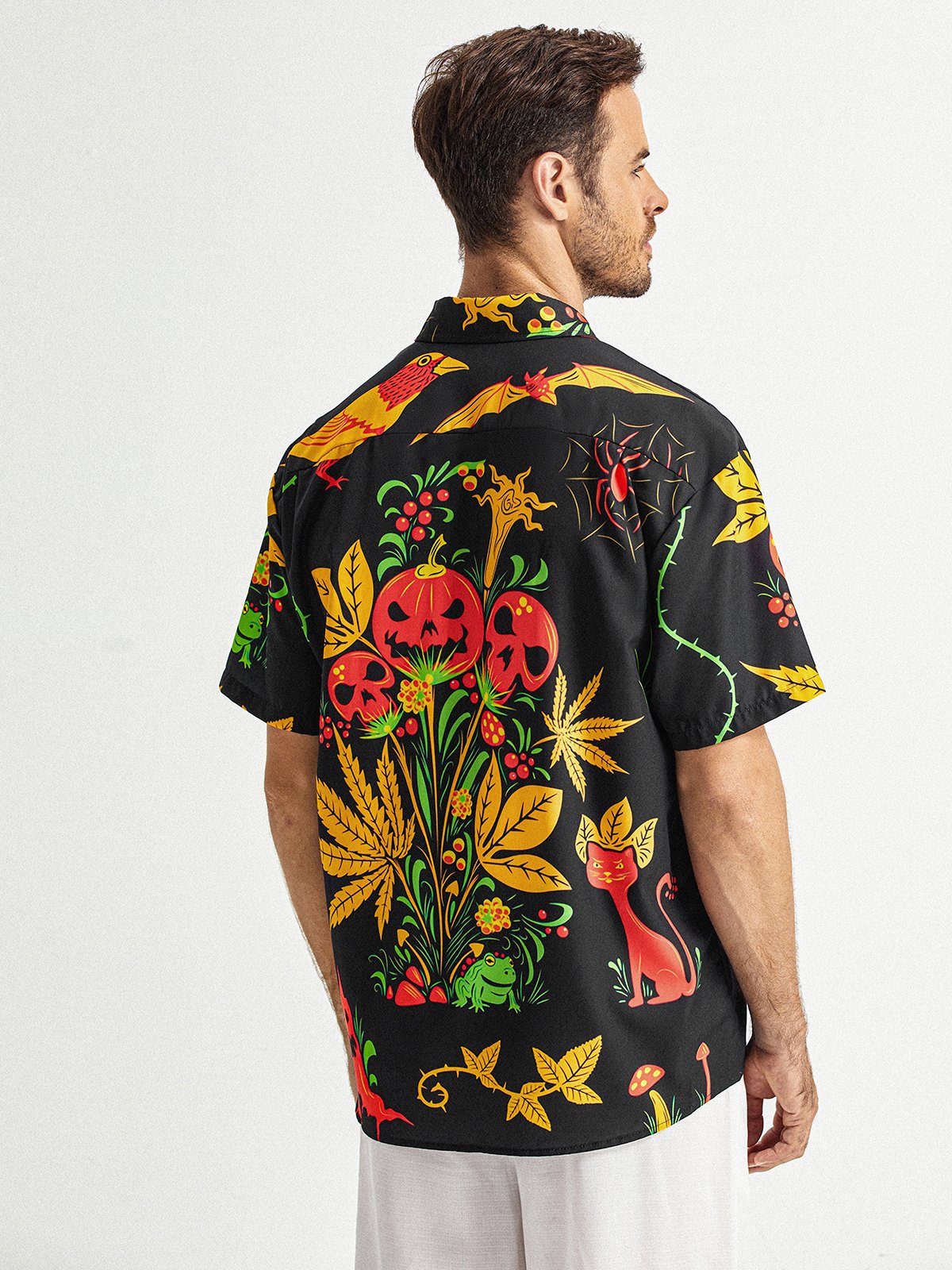 Leaves Chest Pocket Short Sleeve Hawaiian Shirt