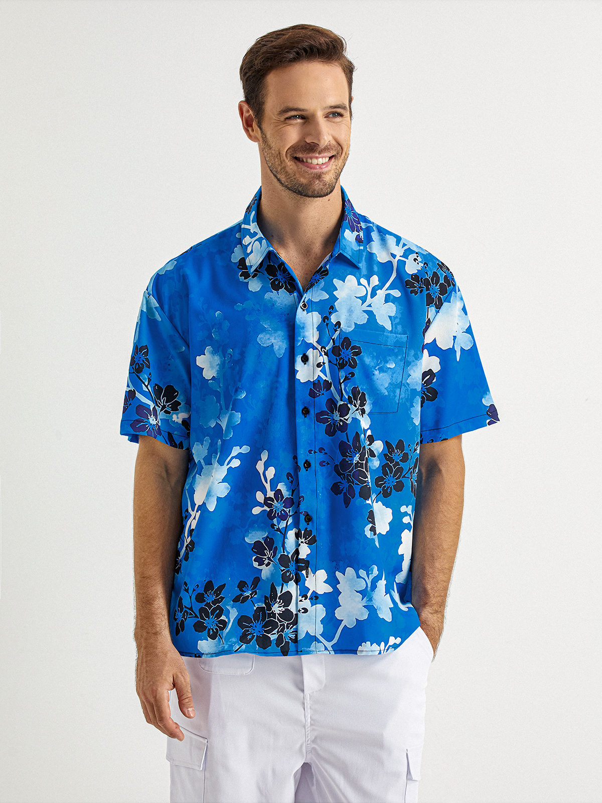Floral Chest Pocket Short Sleeve Hawaiian Shirt