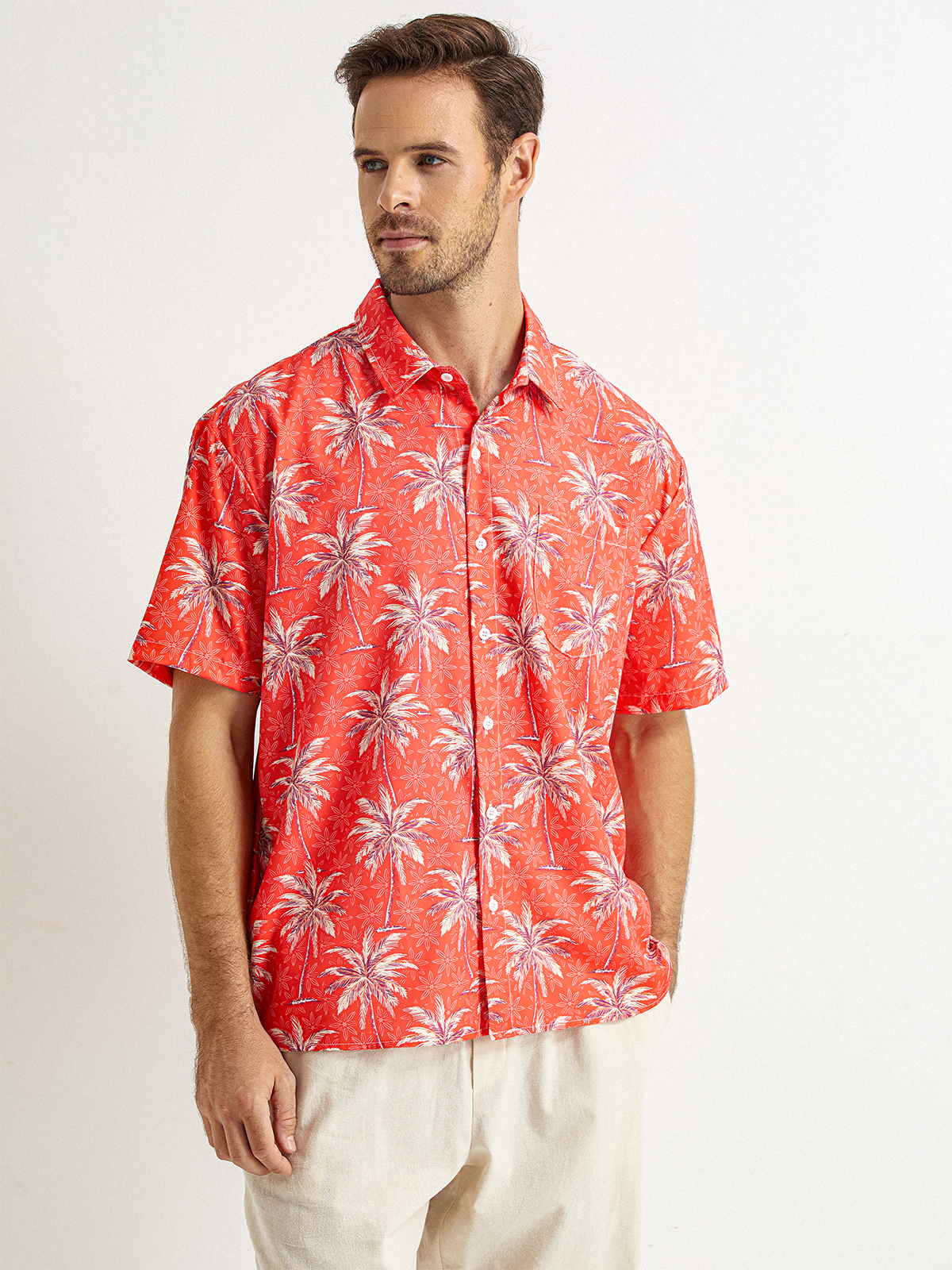 Tropical Coconut Tree Chest Bag Short Sleeve Hawaiian Shirt