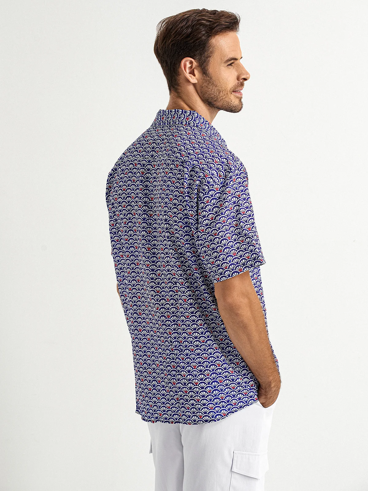 Japanese Pattern Chest Pocket Short Sleeve Casual Shirt
