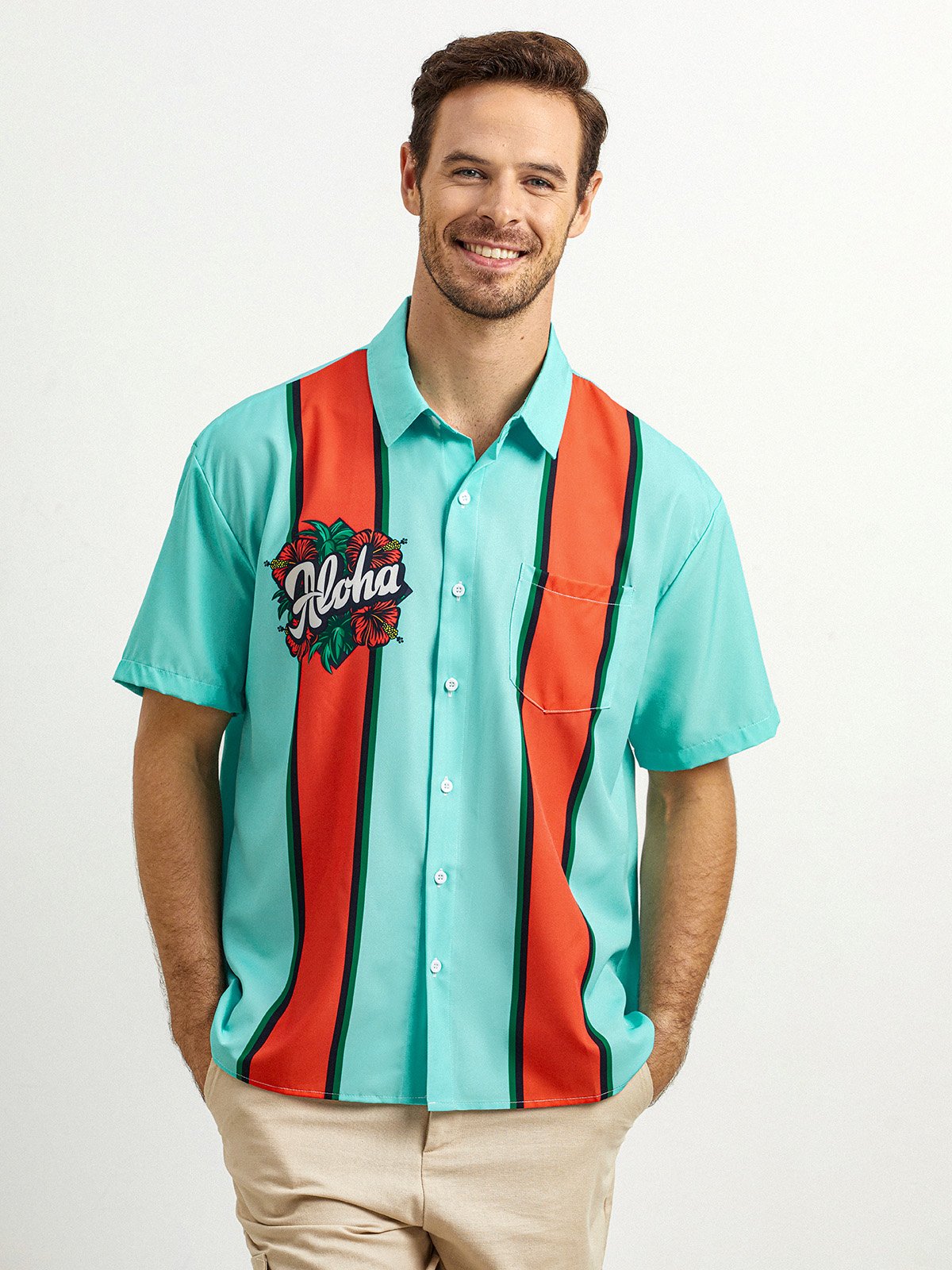 Floral Chest Pocket Short Sleeve Bowling Shirt