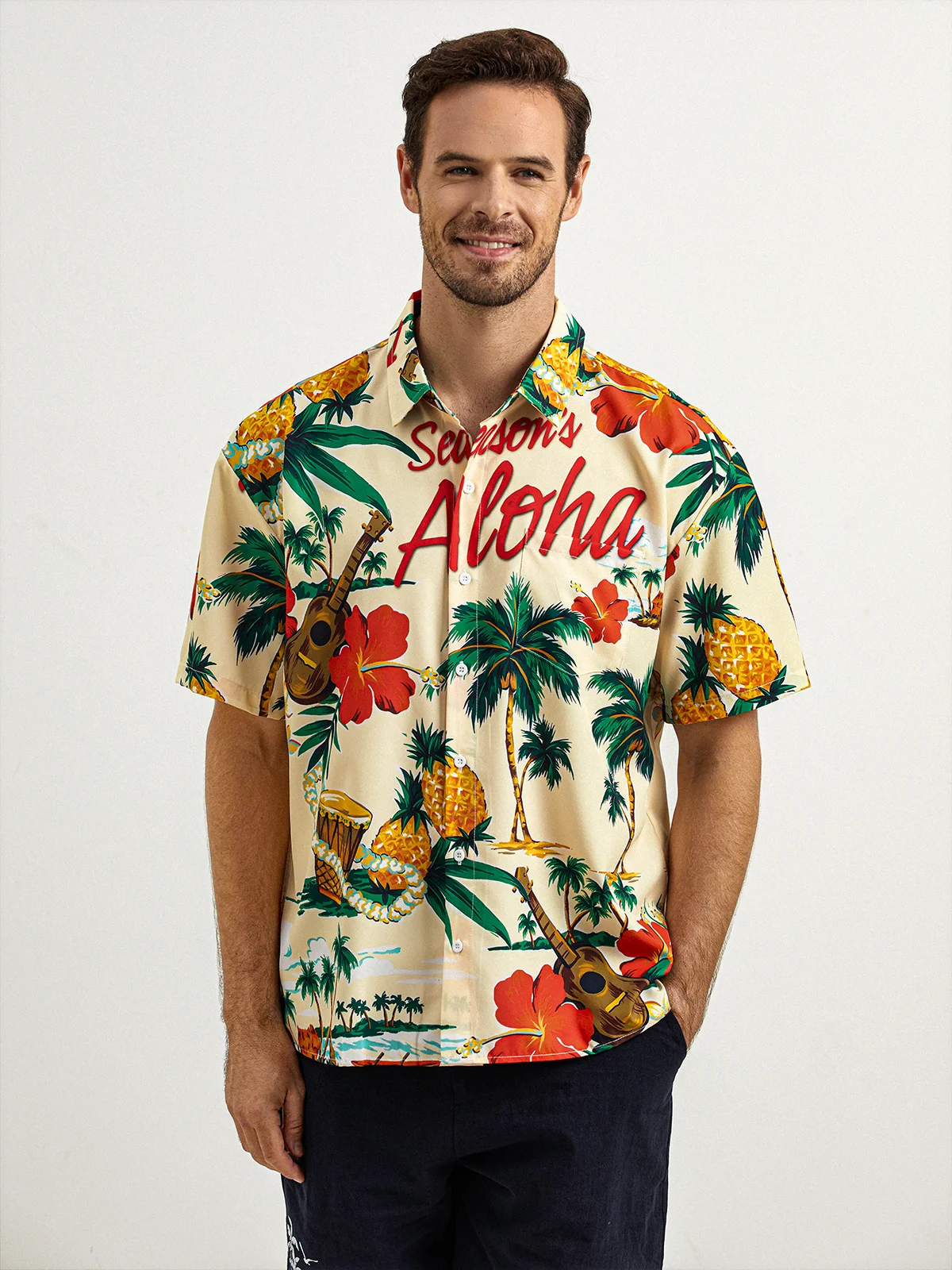 Coconut Tree Chest Pocket Short Sleeve Hawaiian Shirt