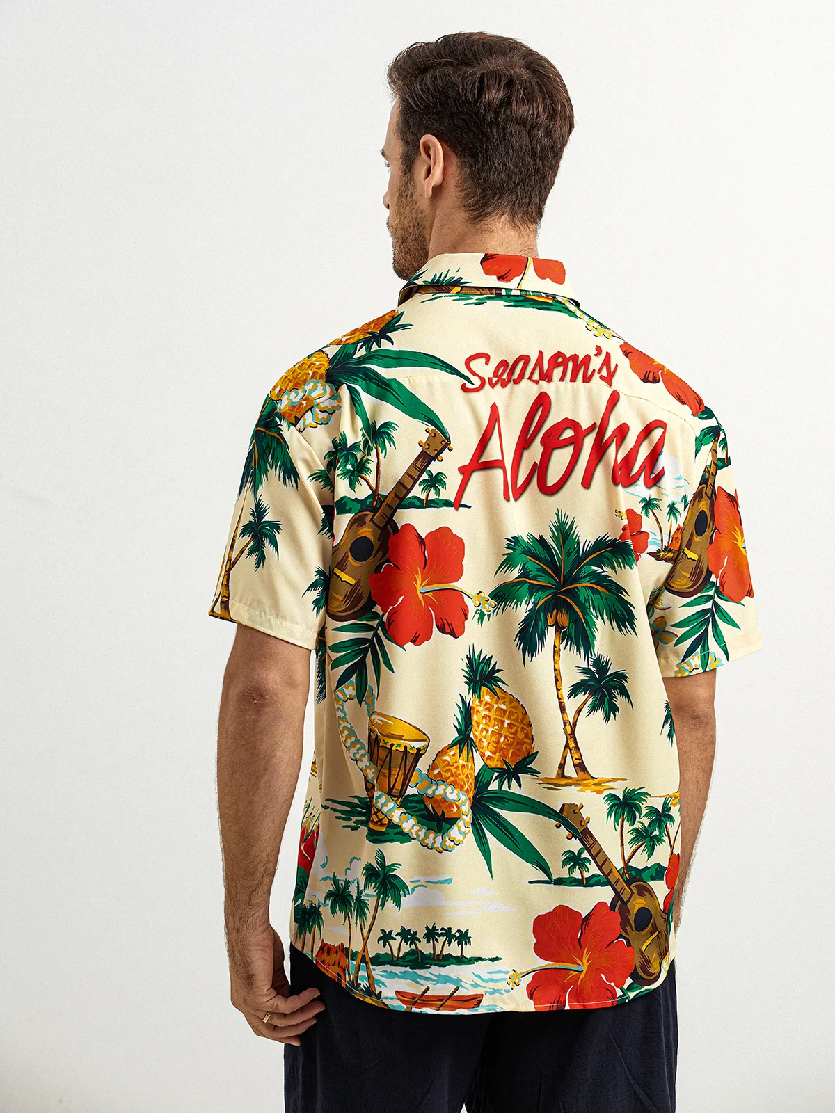 Coconut Tree Chest Pocket Short Sleeve Hawaiian Shirt