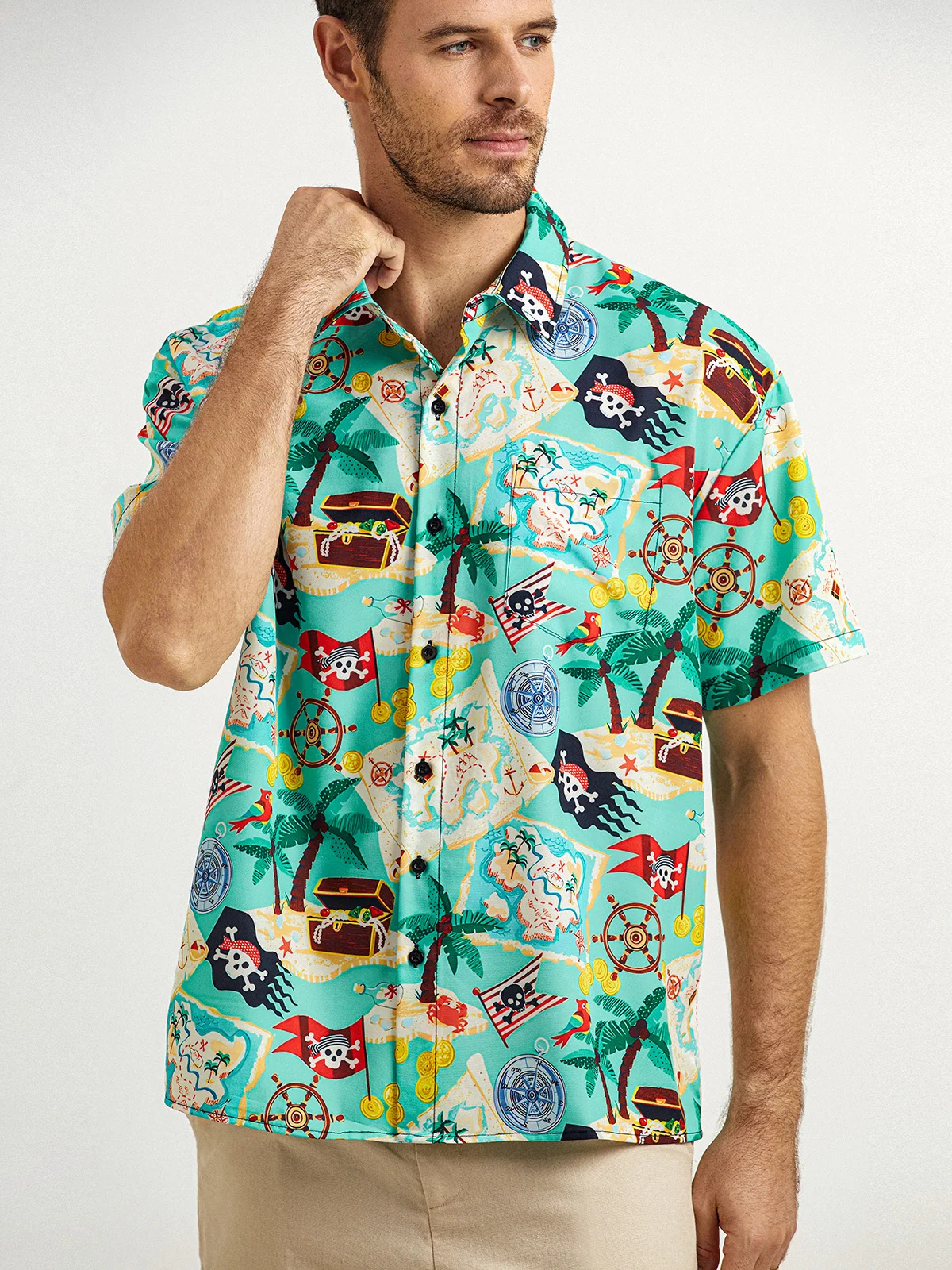 Nautical Map Chest Pocket Short Sleeve Hawaii Shirt