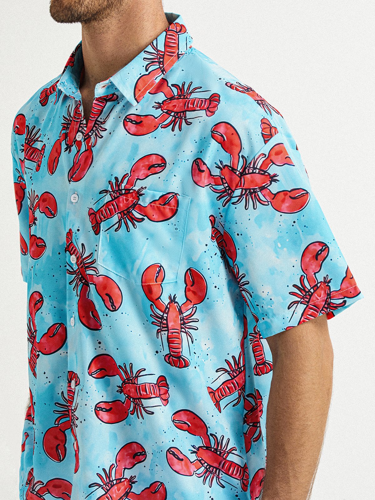 Hardaddy Lobster Chest Pocket Short Sleeve Hawaiian Shirt