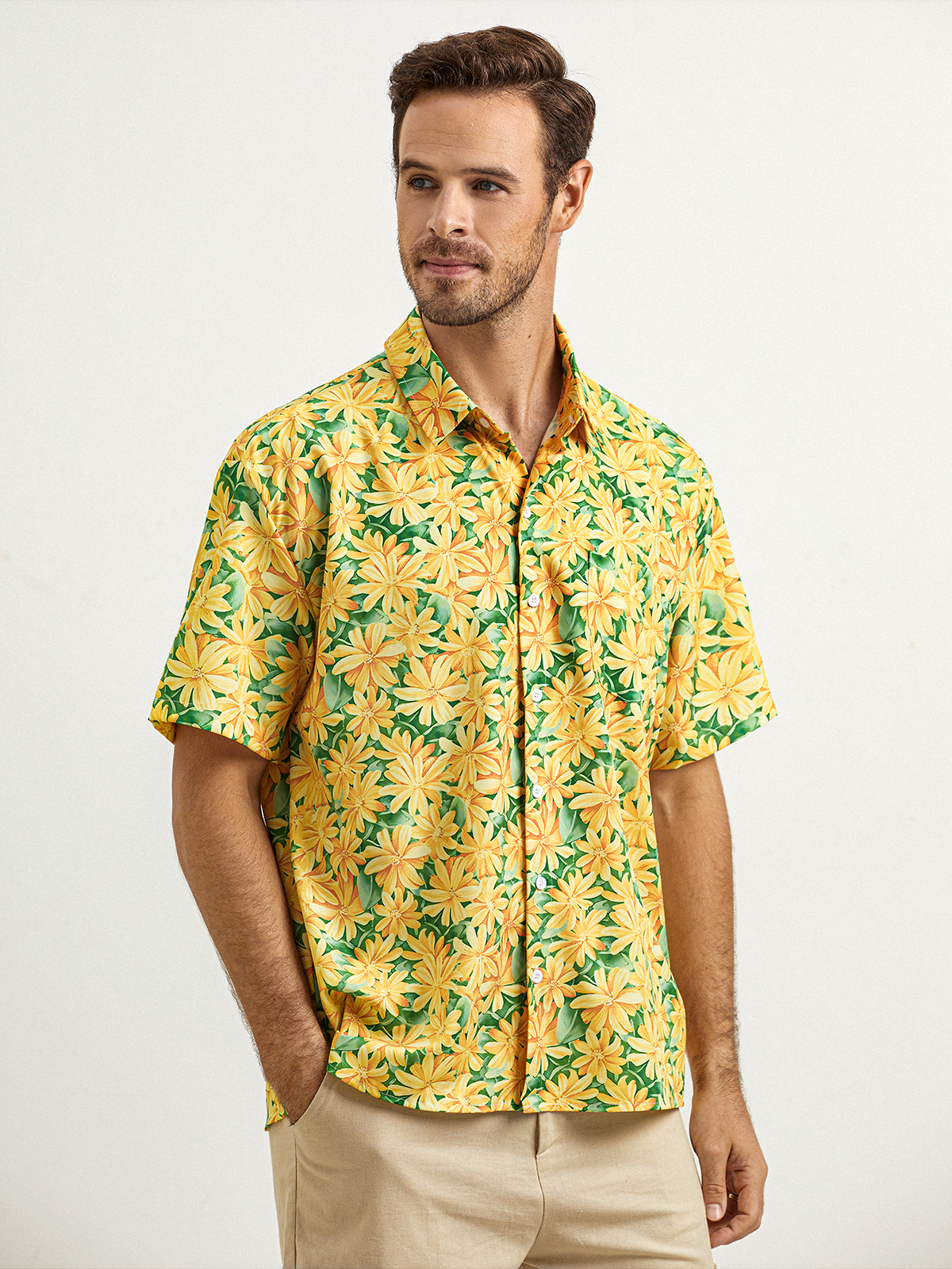 Tropical Floral Chest Pocket Short Sleeve Hawaiian Shirt