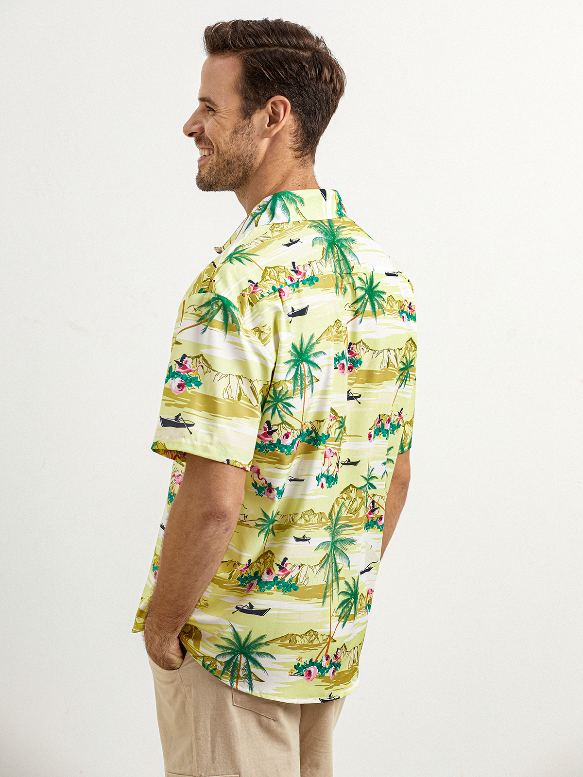 Coconut Tree Chest Pocket Short Sleeve Hawaiian Shirt