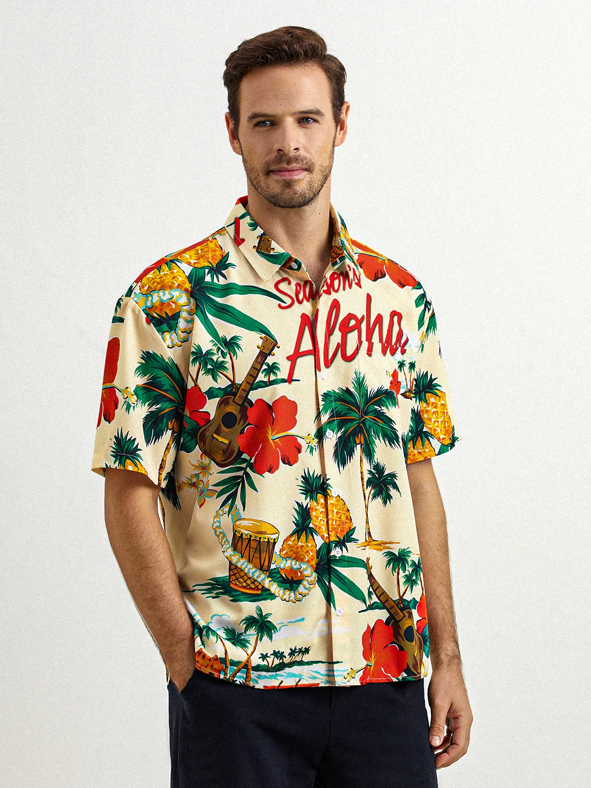 Coconut Tree Chest Pocket Short Sleeve Hawaiian Shirt