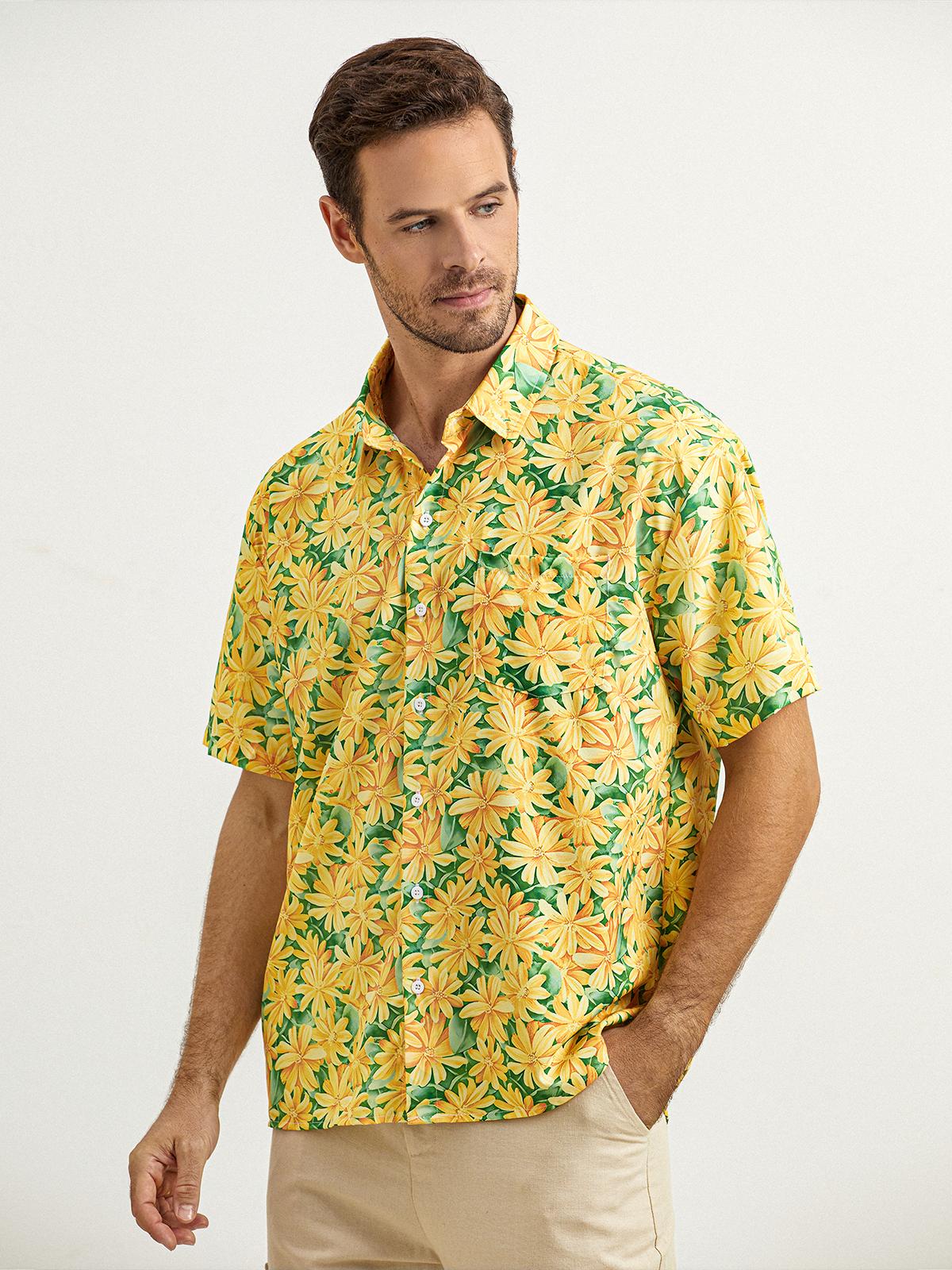 Tropical Floral Chest Pocket Short Sleeve Hawaiian Shirt