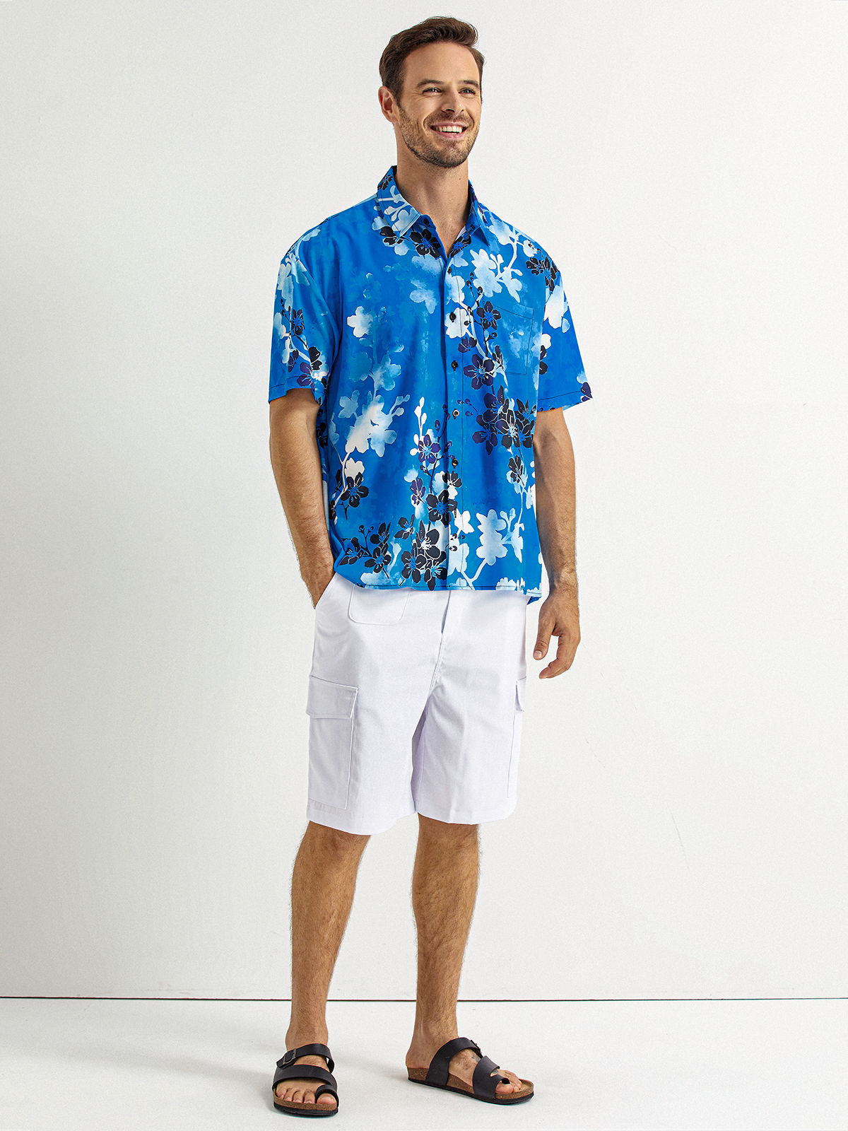 Floral Chest Pocket Short Sleeve Hawaiian Shirt