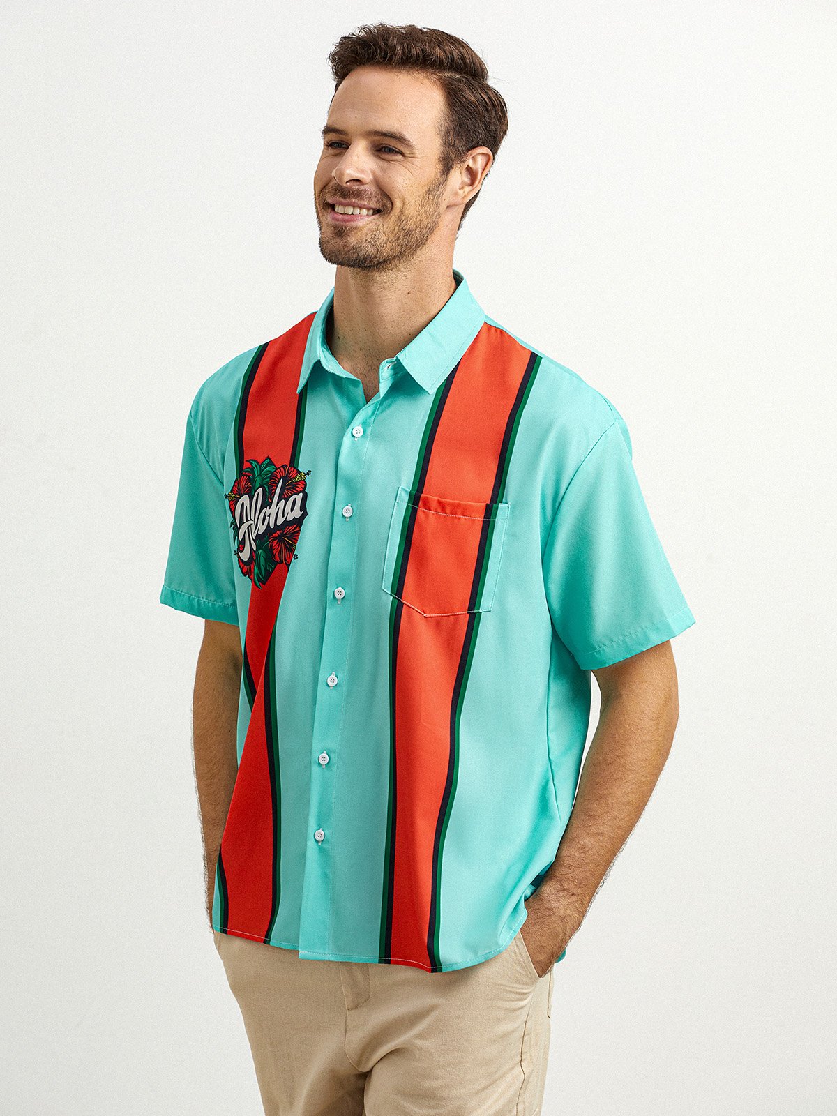 Floral Chest Pocket Short Sleeve Bowling Shirt