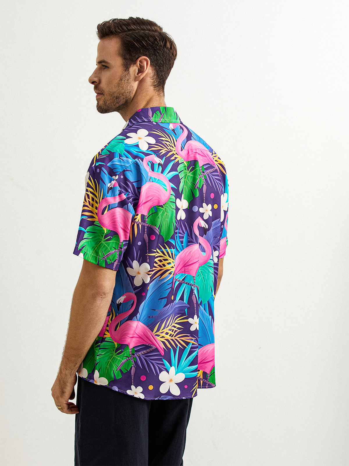 Flamingo Chest Pocket Short Sleeve Hawaiian Shirt